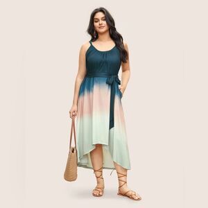 NWT BloomChic Blue and Pink Tie Front Tiered Maxi Dress 14-16(XL)
